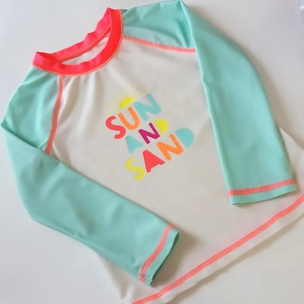 Cat & Jack Girls Rash Guard Top Neon Graphic Long Sleeve 4T